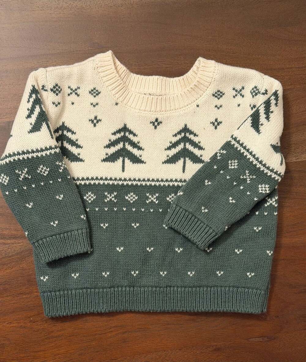 Little Planet Organic Cotton Fair Isle Tree Knit Pullover Sweater